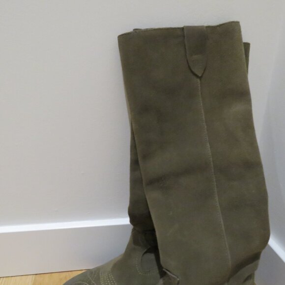 FREE PEOPLE Arya Olive Green Suede Knee High Riding Campus Boots Shoes Western - Picture 10 of 13